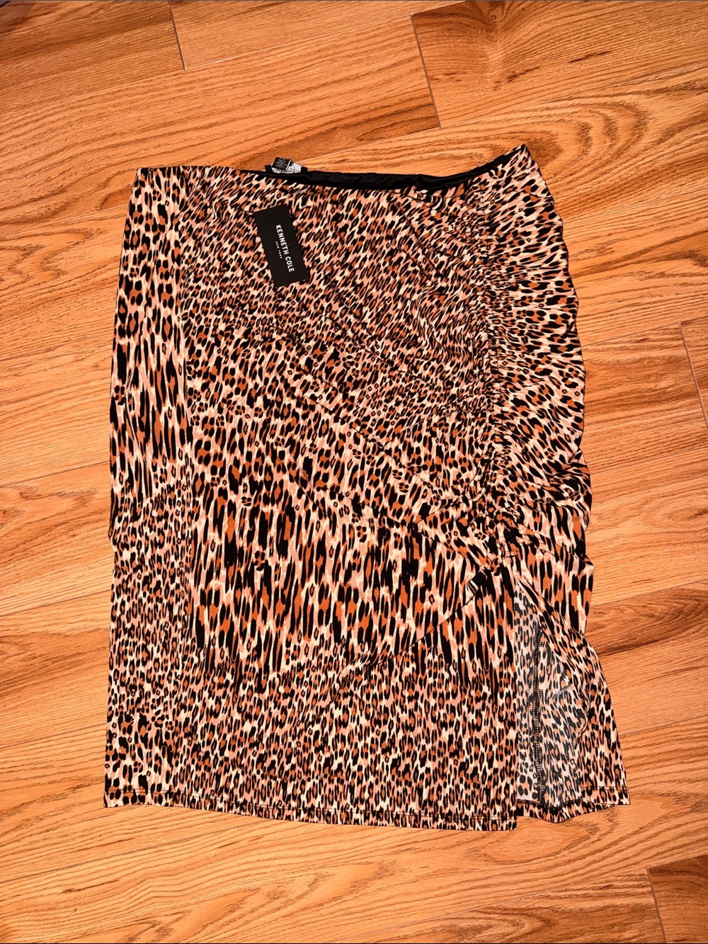 Kenneth Cole Leopard-Print Pleated Midi Skirt - Black/Tan/Orange